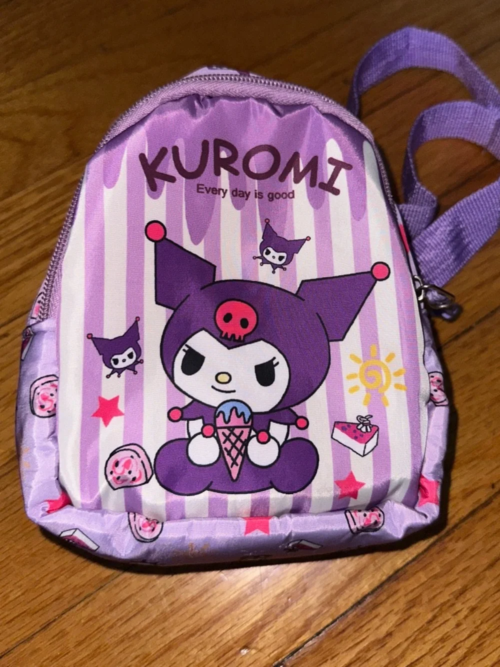 Kuromi Kids Purple Sling mini Backpack and Black silicone Kuromi Crossbody Purse
